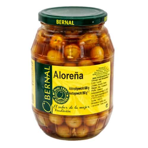 aloreña aceitunas bernal aloreña oliven mit kernen 600g front