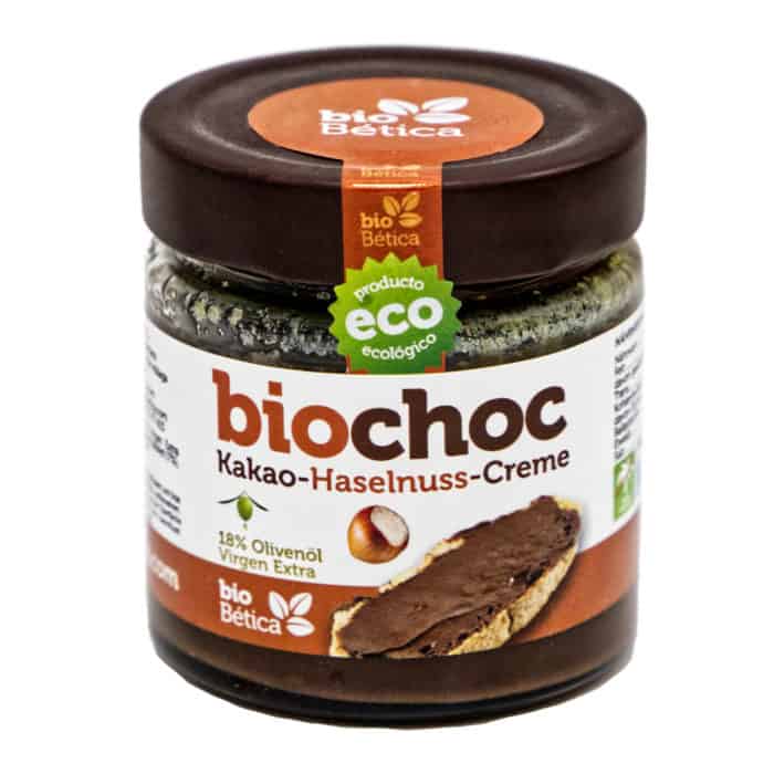biochoc kakao haselnuss creme 18 olivenoel virgen extra 200g front