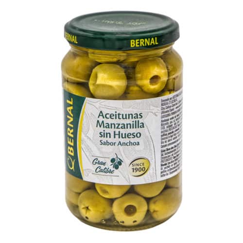 aceitunas manzanilla sin hueso sabor anchoa bernal manzanilla oliven ohne kerne mit sardellengeschmack 170g front