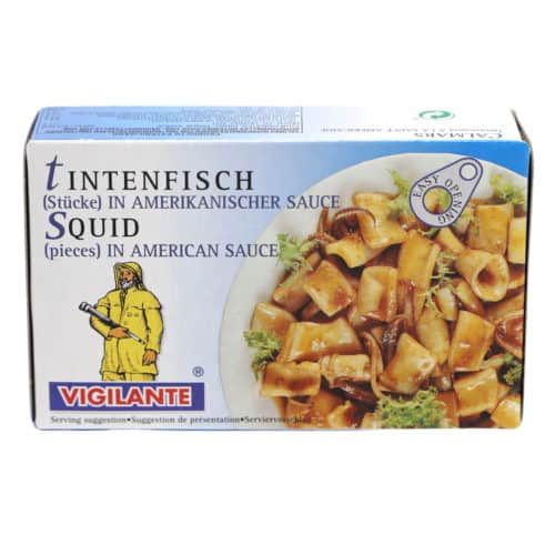 calamares trozos en salsa americana 72g tintenfisch Stuecke in amerikanischer sauce front