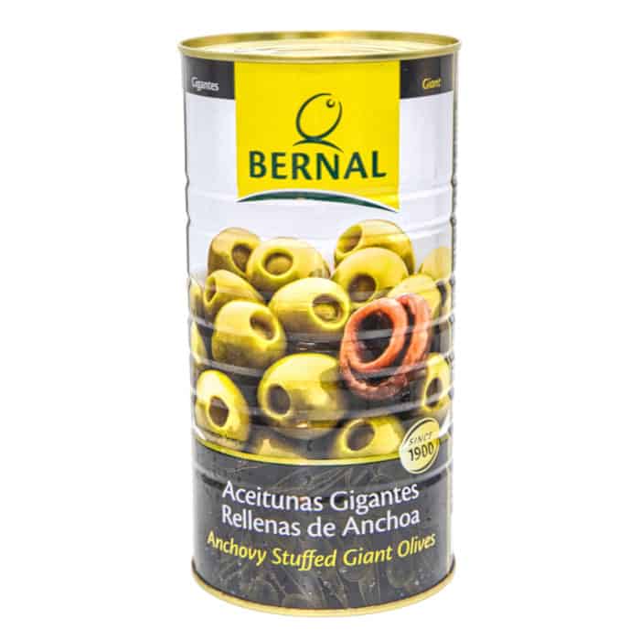 aceitunas gigantes rellenas de anchoa bernal mit sardellen gefuellte riesenoliven 600g front