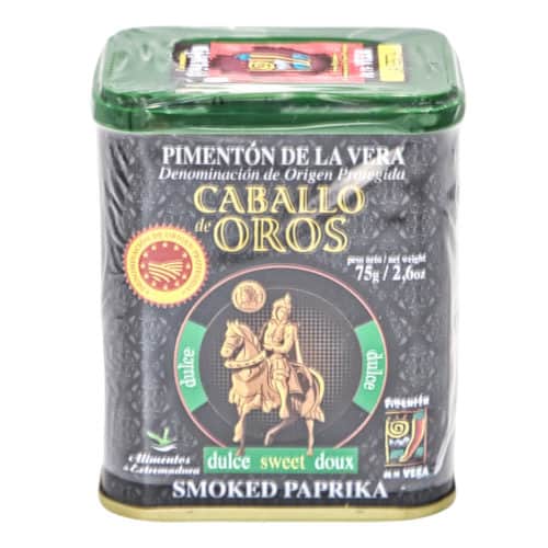 pimentón de la vera dulce caballo de oros geraeuchertes paprikapulver suess 75g front