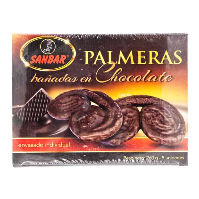 palmeras banadas en chocolate sanbar in schokolade getauchte palmen 5 stueck 260g front