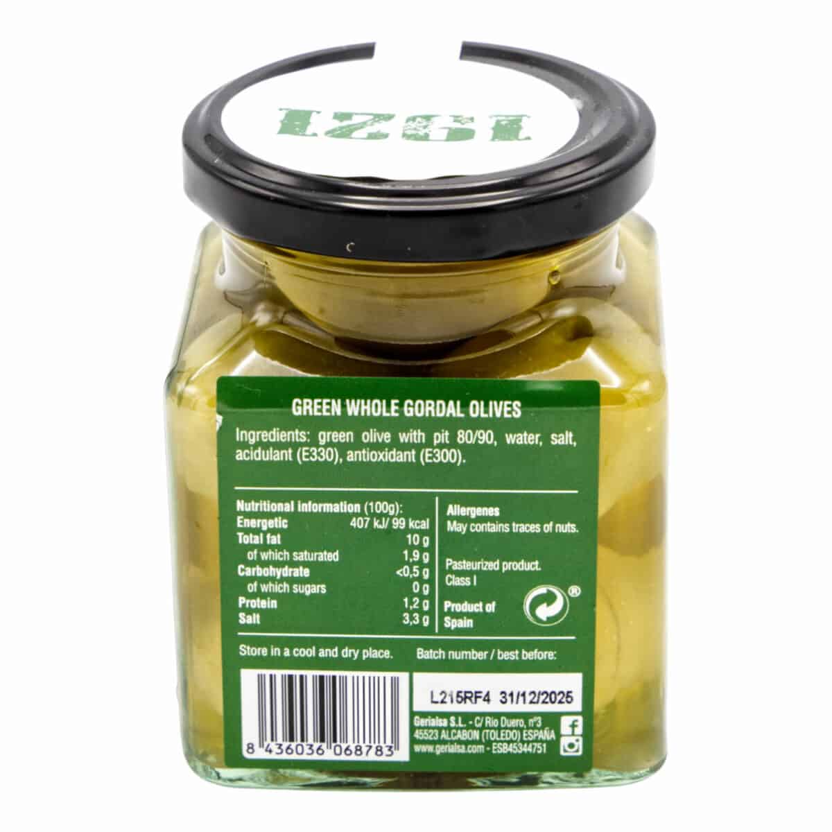 Grüne ganze Gordal Oliven - 1921 - Green whole Gordal olives 140g ...