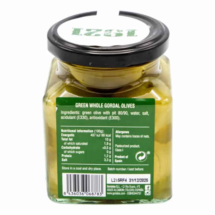 gruene ganze gordal oliven 1921 green whole gordal olives 140g back