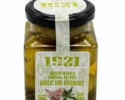 gruene ganze gordal oliven mit knoblauch und rosmarin 1921 green whole gordal olives garlic and rosemary 140g front