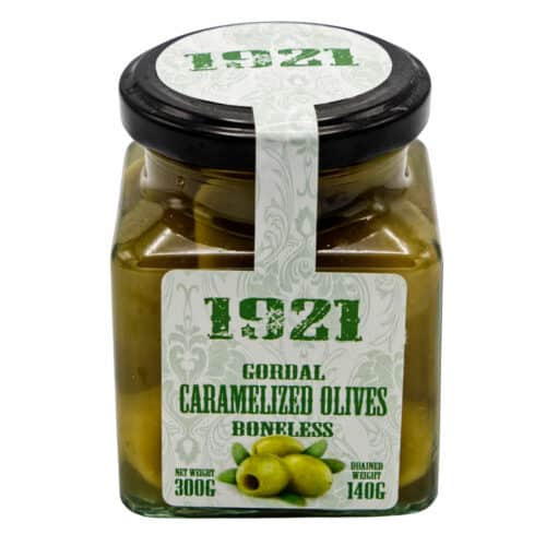 karamellisierte gordal oliven ohne kerne 1921 gordal caramelized olives boneless 140g front