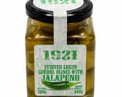 mit jalapeno gefuellte gruene gordal oliven 1921 stuffed green gordal olives with jalapeno 140g front