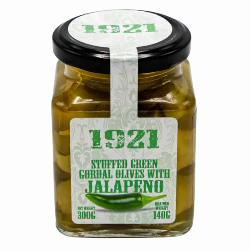 Mit Jalapeno gefüllte grüne Gordal Oliven - 1921 - Stuffed green gordal ...